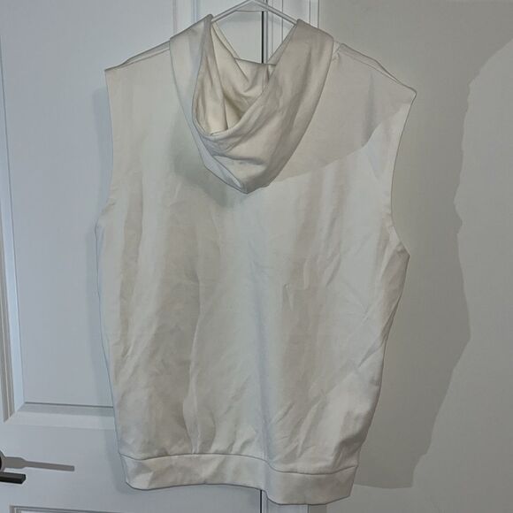 Zara Sleeveless Hoodie Hoodie White Pullover Sweatshirt Tank Stretch Work out XL - Picture 2 of 5